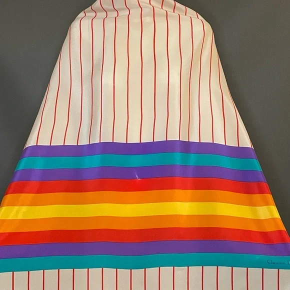 Stunner Christian Dior Silk Scarf Rainbow Print Large 34 In Exc Cond Pride - Picture 4 of 9